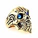 COPAUL Punk Jewelry 316L Stainless Steel Inlaid CZ Skull Biker Mens Ring,Gold Blue,Size 11