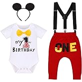 IMEKIS Toddler Boys Mouse 2nd Birthday Outfit Bowtie Romper Long Pants Headband Fall Winter Cake Smash Clothes