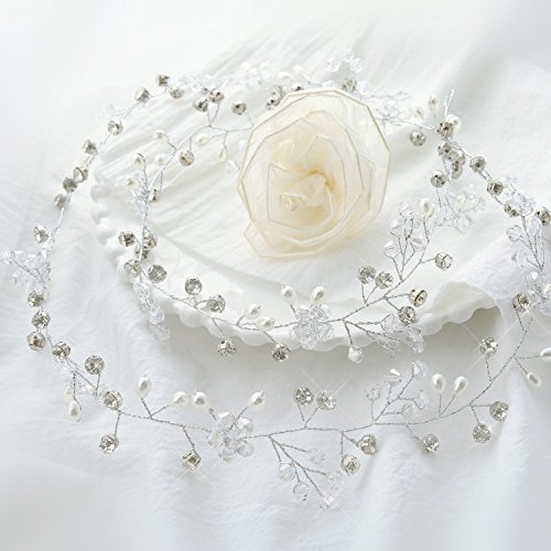 Bridalvenus Wedding Hair Vine Long Silver Bridal Headband Hair Accessories for Bride and Bridesmaid (100cm / 39.3inches)
