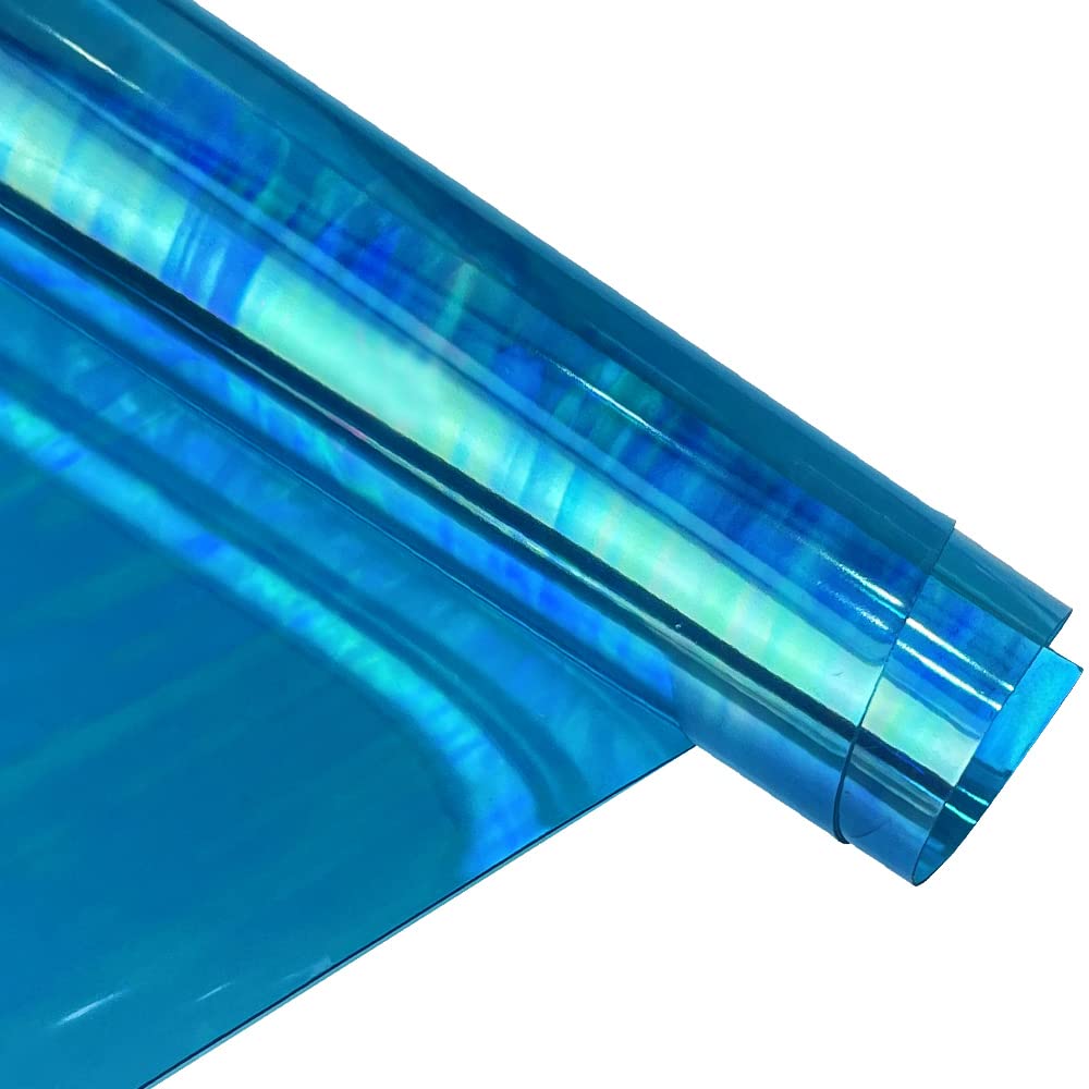 30x135cm Holographic Clear PVC Vinyl 0.4mm Iridescent Laser Transparent Rainbow Film for DIY Hair Clips Patchwork Craft Supplies (Dark Blue)