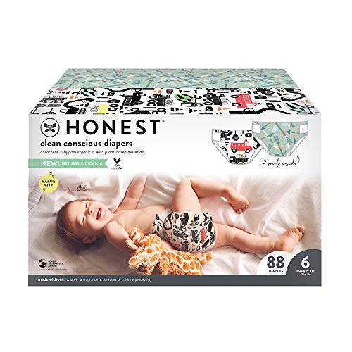 The Honest Company Clean Conscious Diapers | Plant-Based, Sustainable | Beary Cool + Big Trucks | Super Club Box, Size 6…