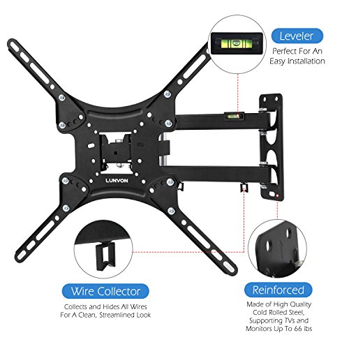 Lunvon TV Wall Mount for Most 13" 15" 17" 20" 22" 23" 24" 27" 30" 32" 38" 40" 42" 45" 48" 50" LED TVs & Screen Monitors Up to 66 LBS, Max VESA 400X400 with Full Motion Articulating Arm & Bubble Level