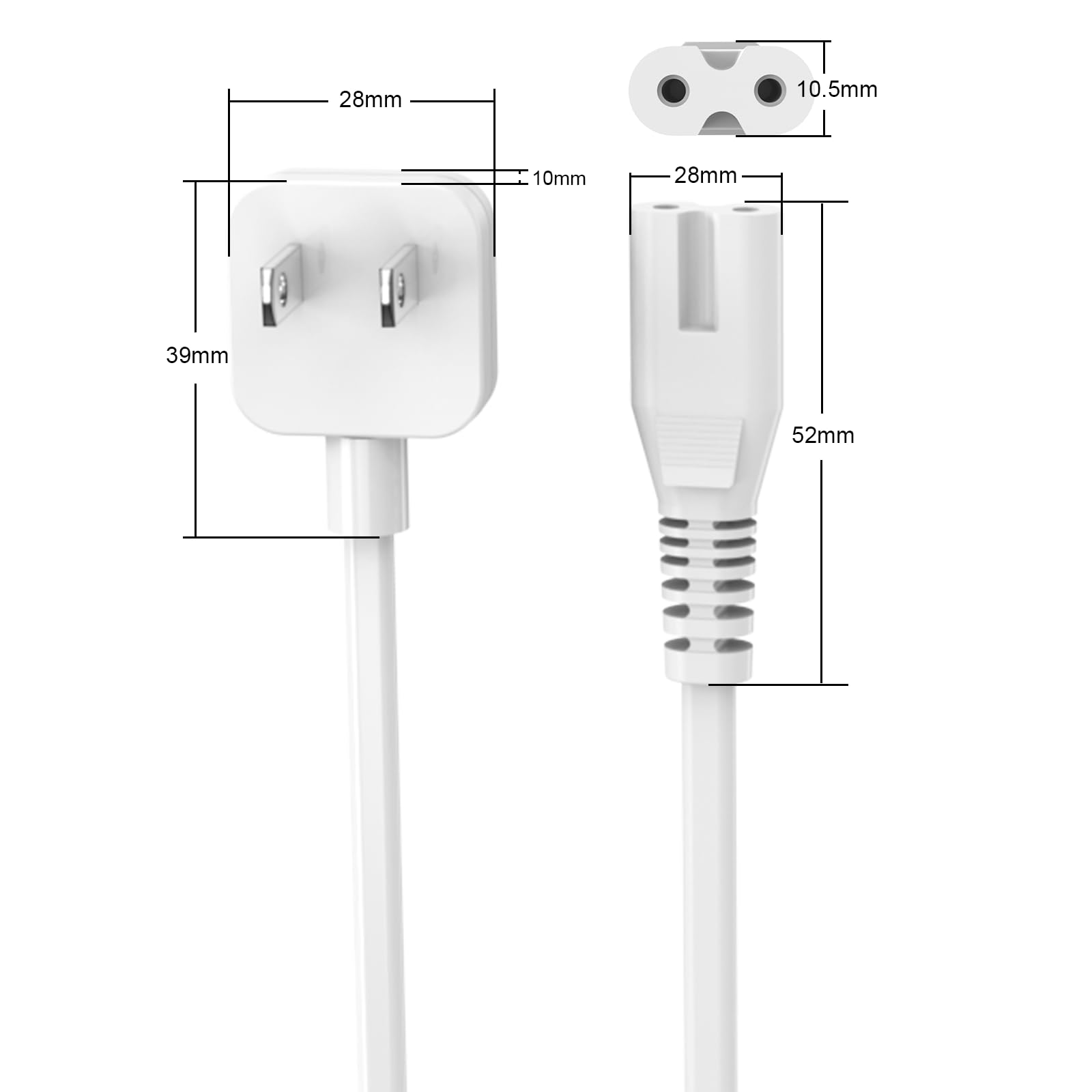 5ft Flat Extension Power Cord Replacement 10A, Figure 8 AC Cable Slim Plug 2 Prong for Anker, Ugreen, Baseus, Creative Design, MSTJRY, Upoy Charger, Power Supply for Xbox, TV, Low Profile
