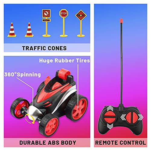 Remote Control Car for Kids, 360 Degree Rolling Dancing Performance Rotation Racing Car ,Rc Vehicle Four Wheel Stunt Car Toy for Boys and Girls (Red)