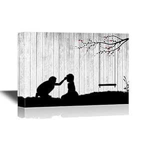 Black and White Canvas Wall Art - Childhood Memory with Little Buddy - Gallery Wrap Modern Home Art | Ready to Hang - 12x18 inches