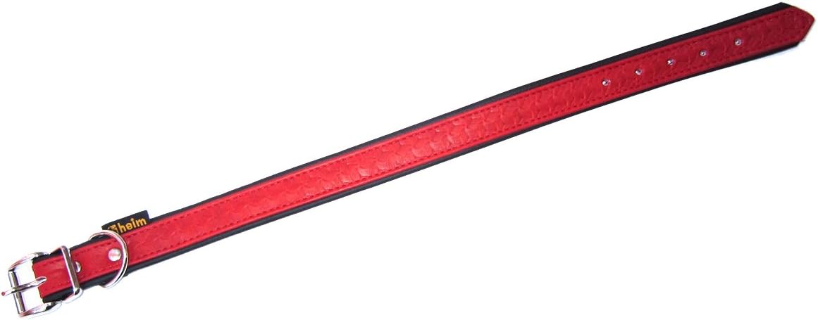 Heim Tredi 3768352 Leather Dog Collar with Imprinted Pattern 20 mm W x 35 cm L Marlboro Red with Black Inner Lining