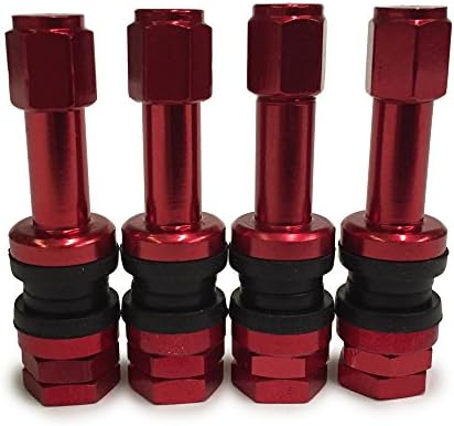 Set of 4 Red Aluminum Tire Valve Stems and Caps Bolt-In Style Lightweight