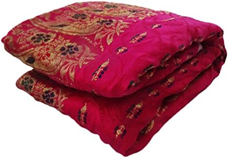Indian Vintage Saree Art Silk Crafted Material Thread Weaving Recycled Fabric Used Magenta Curtain Drape Women Wrap Sarong Dress
