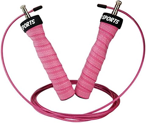 Speed Jump Ropes Anti-slip Handles with Steel Ball Bearing For CrossFit, MMA, Boxing &amp; Fitness by SPURBO SPORTS (Pink)