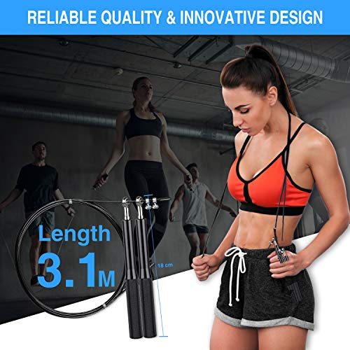 Faminess Springseil Speed Rope Stahl Seil ideal Für Fitness Ausdauer & Abnehmen Crossfit HIIT Intervalltraining & Double Unders
