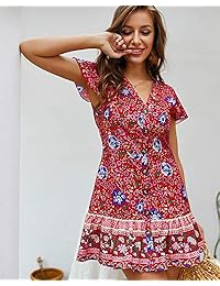 Halfword - Mini vestido sin mangas para mujer, cuello en V, diseño floral