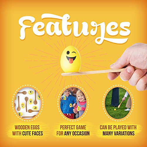 image for The Twiddlers Sumer Egg Relay Game with Emoji Eggs, 8 Wooden Spoons & 