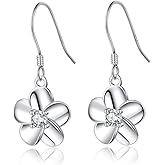Reffeer Solid 925 Sterling Silver Hawaiian Flower Drop Earrings Plumeria for Women Teen Girls CZ Flower Dangle Earrings Hooks for Spring