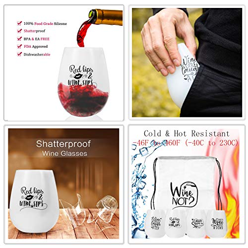 Silicone Wine Glasses,Set of 4 Unbreakable Silicone Rubber Gift Cups - Shatterproof Durable Collapsible Stemless Glass for Wine Beer Cocktails Beverage Party Pool Camping Beach FDA BPA Free -12oz