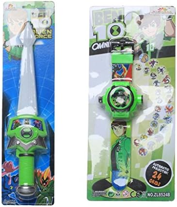 Kids Bazaar BEN 10 24 IMAGE PROJECTOR and MUSICAL BEN 10 LIGHTING SWORD WATCH GIFT FOR KID