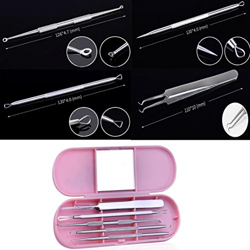 Veepola Stainless Curved Facial Acne Spot Pimple Remover Extractor Tool Comedone Remover Tewezers Face Care Set