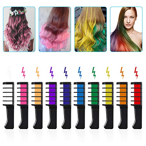 Kids Hair Chalk Comb - Tiaoyeer 10 Colors Temporary Hair Comb Salon, Non-Toxic Washable Hair Dye Colors for Halloween Christmas Birthday Party, Cosplay, Concert, Safe for Kids & Adults - Thumbnail 4