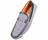 Amali Mens Classic Glen Plaid Print With Smooth Black Trim Driving Moccasin Loafer