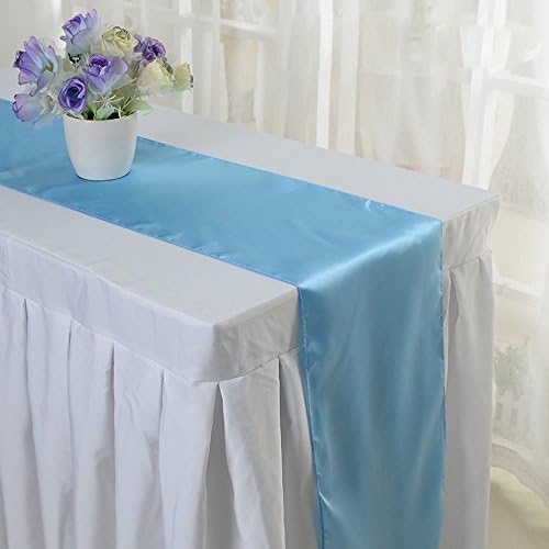 Gold Fortune 10PCS 12 x 108 Inch Satin Table Runner Wedding Banquet Decoration (#08 Light Blue)