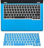 2-in-1 Wrist Palm Rest Palmrest Cover Touchpad Trackpad Touch Panel Protector +US Layout Keyboard Skin for Lenovo Yoga 2 11 11-inch Laptop (shimmery light blue palmrest cover+semi-blue keyboard skin)
