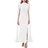 Lrady Women's Wedding Guest Dress Evening Gowns High Neck Formal Cocktail Party Maxi Bodycon Dresses with Cape Sleeve