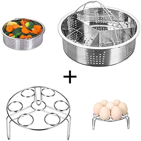 Guizen Steamer Basket Rack Set for Instant Pot Accessories, Stainless Steel Steam Baskets, Egg Steaming Holder Rack Stand, Vegetable Steam Insert Pans 3 Pcs Set