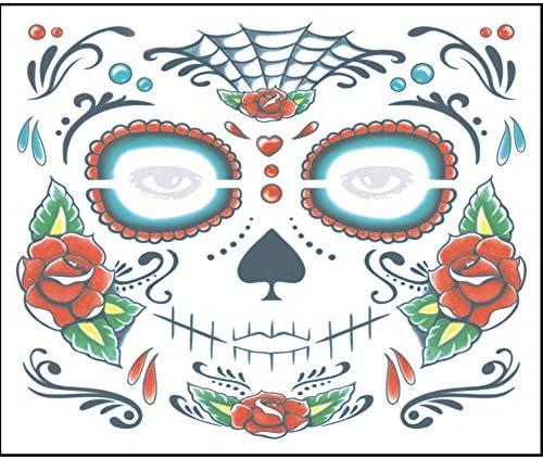 Upxiang Halloween 2PCS Day Of The Dead Dia de los Muertos Face Mask Sugar Skull Tattoo Beauty 15*12.5 cm/ 5.91*4.92inch (C)