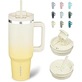 BJPKPK 40 oz Tumbler With Handle Insulated Tumblers With Lid And Straw Stainless Steel Thermal Cup,Lemon