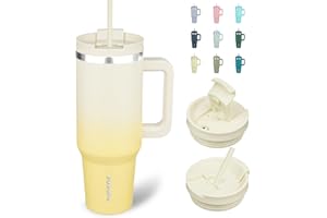 BJPKPK 40 oz Tumbler With Handle Insulated Tumblers With Lid And Straw Stainless Steel Thermal Cup,Lemon