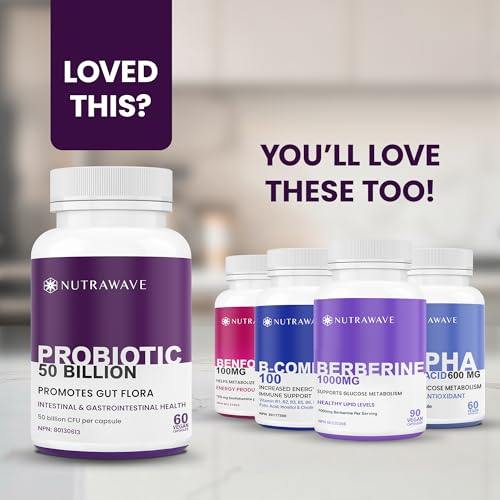 Nutrawave 50 BILLION Probiotics Women & Men, 15 Strains Active Culture. Relieves Bloating and Constipation, Improved Digestion and Gut Health Supplement, Non-GMO, Vegan, Gluten Free. 60 Vegan Capsules/ 60 Day Supply