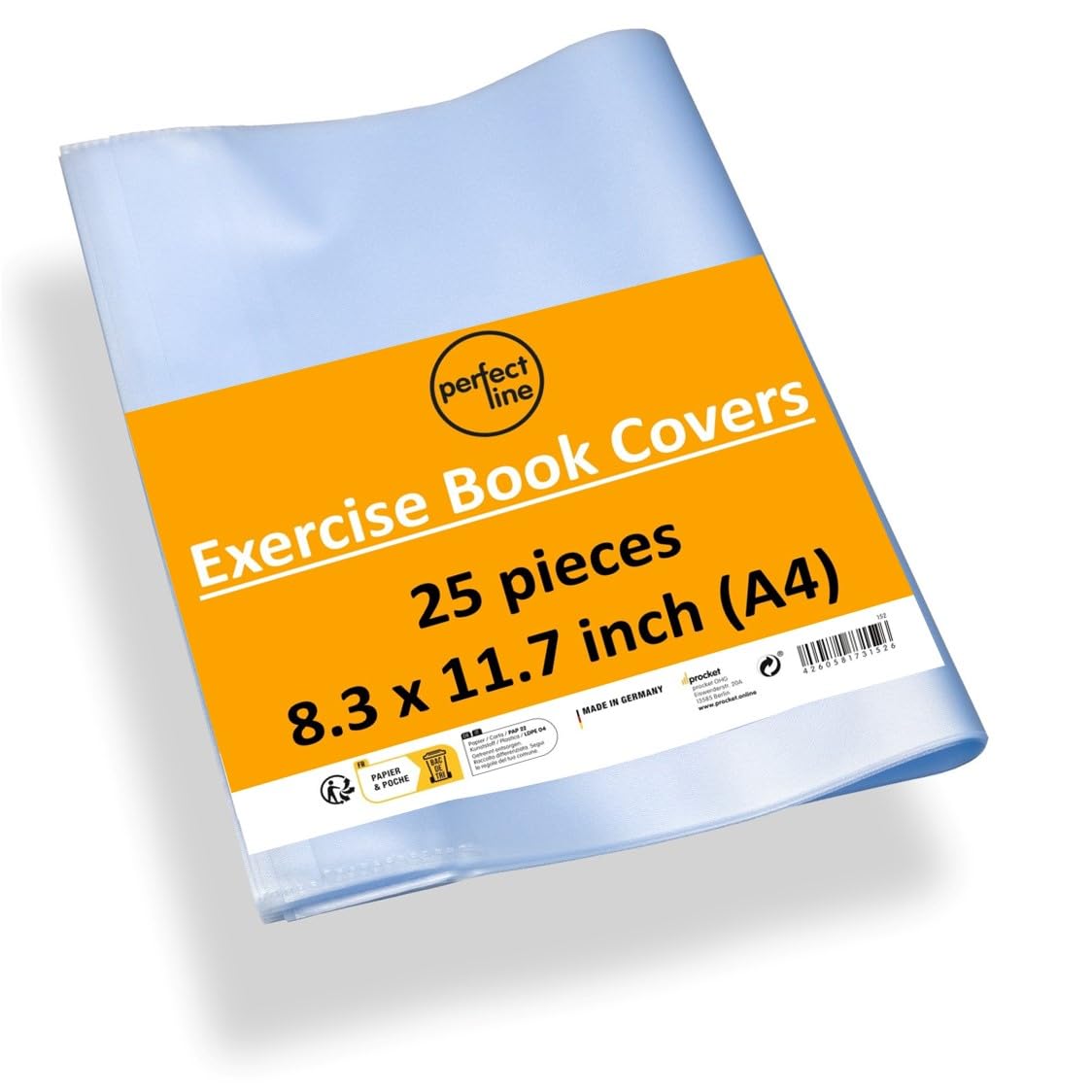 perfect line • Pack of 25 Exercise Book Covers, 8.3 x 11.7 inch, Transparent Recyclable Plastic Book Covers, Embossed Book Cover Protector DIN A4 (8.3 x 11.7, Inches)