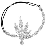 BABEYOND Art Deco 1920's Flapper Great Gatsby Inspired Leaf Medallion Pearl Headpiece Headband Silver