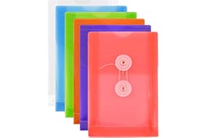 JAM PAPER Plastic Envelopes with Button & String Tie Closure - 4 1/4 x 6 1/4 - Assorted Colors - 6/Pack