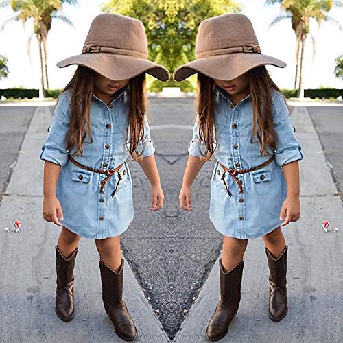BiggerStore-Fashion-Kids-Toddler-Baby-Girl-HalfLong-Sleeve-Denim-Tunic-Jean-Shirt-Dress-with-Belt-for-Girl-1-5T