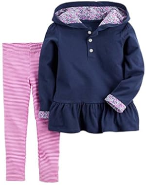 Carters Infant Girls Pink & Blue Striped 2 Piece Outfit Shirt & Leggings