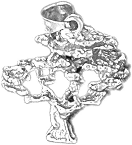 Rhodium-plated 925 Silver 18mm 3D Cedar Tree Pendant Necklace