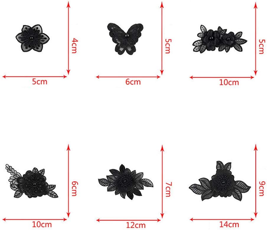 XUNHUI Black 3D Floral Embroidery Applique Beaded Pearl Tulle DIY Wedding Dress Sewing Clothing Applique Lace Costumes Decoration Patch 1Set/12Pieces - Image 4