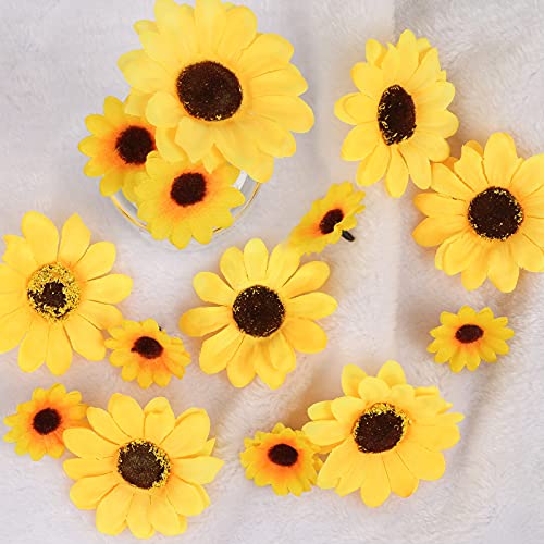JOHOUSE 220PCS Artificial Sunflower Heads, Fake Sunflowers Faux Silk Sunflower Faux Floral Yellow Gerber Daisies for Autumn and Home Kitchen Wreath Decorations