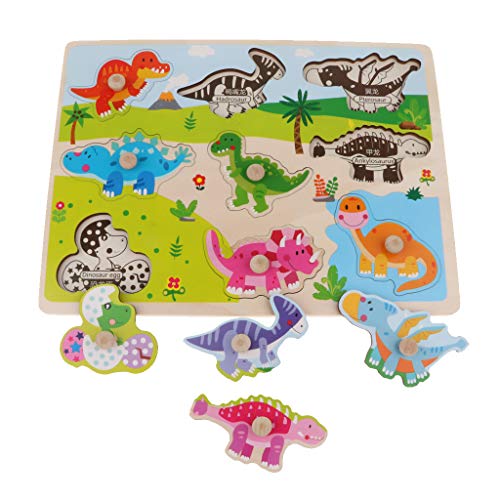Fityle Wooden Jigsaw Pegged Puzzle Early Learning Toy for Age 2-7 Years Childrens - Dinosaur, 22x33cm - Thumbnail 6