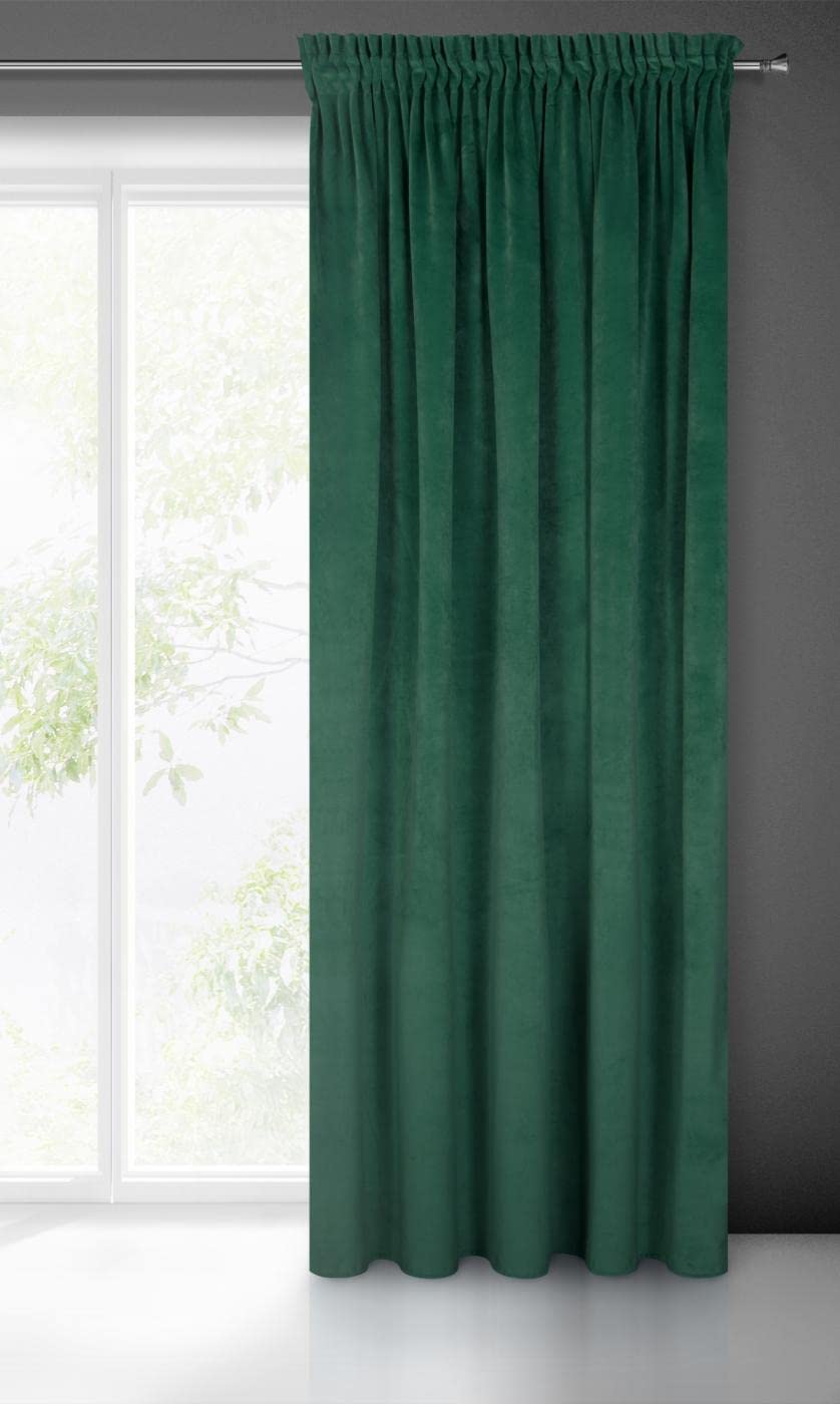Eurofirany VILLA Soft Plain Opaque Velvet Curtain with Tape For Rail - 1 Unit, Fluffy Panel Drape Classic Glamour Elegant Living Room, Bedroom, 290 g/m2, W55 x L106, Dark Green