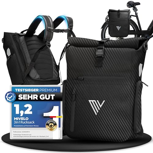 MIVELO 3in1 Fahrradtasche für Gepäckträger I Rucksack & Gepäckträgertasche hinten - in 15 Sekunden umgebaut I Fahrradrucksack 100% wasserdicht I Tasch