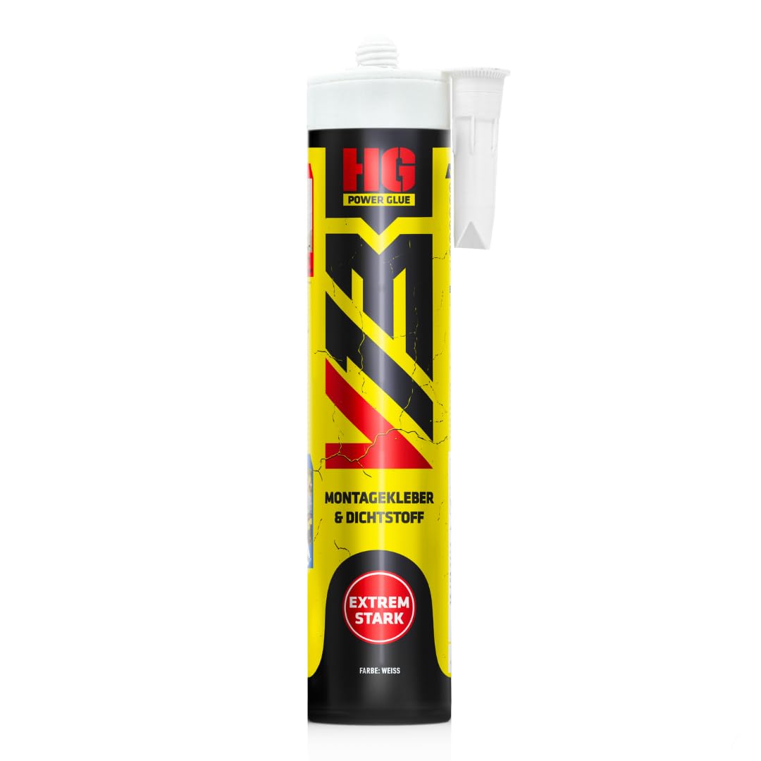 HG POWER GLUE V13 Ultra Hochleistungs-Montagekleber und Dichtstoff extra stark, Kraftkleber für außen und innen, Kleber mit super starker Anfangshaftung, enorme Endfestigkeit, Kartusche 440g weiß