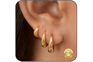 Kenivira Small Gold Hoop Earrings for Women,14k Chunky Gold Huggie Hoop Earrings Set Dainty,3 Pairs Mini Tiny Hoop Earrings H