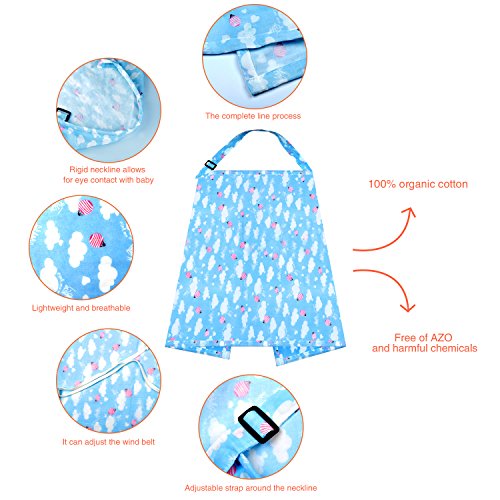 Kyapoo Nursing Breastfeeding Cover Lightweight Breathable 100% Cotton Nursing Apron for Breastfeeding Rigid Neckline Full Coverage and Adjustable Strap Blue