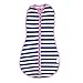 Woombie Original Nursery Swaddling Blanket - for Babies up to 6 Months (Navy Stripe, 14-19 lbs)