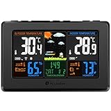 Wireless Weather Station, Houzetek S657 Digital Indoor Outdoor Thermometer Color Forecast Station Home Temperature and Humidity Monitor, Large Display Digital Tabletop Hygrometer with Sensor, USB Port