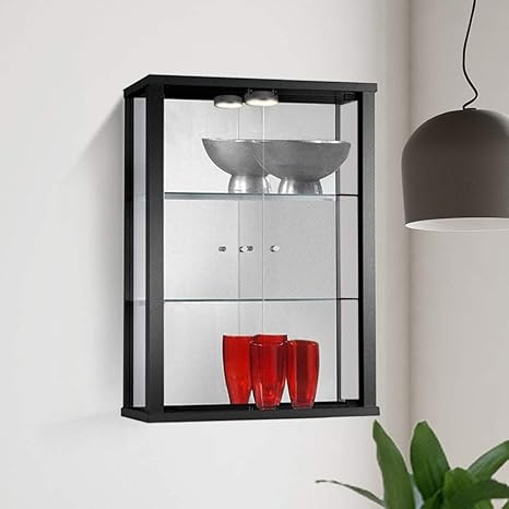 Wall Mounted Glass Display Cabinet With Lighting Multiple Colours