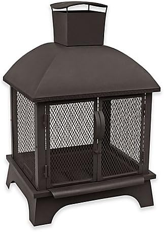 Top Selling Pool Patio Deck Back Yard Open Sided Screen Enclosed Wood Burning Heavy Duty Fireplace Pit- Great Addition Backyard Gatherings Parties- Warm Heating Year Around- Hinged Doors Easy Access