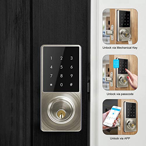 Smart Deadbolt Lock, LED Keypad Door Lock, Electronic Bluetooth Enabled APP, Digit Keyless Entry, Klwenas MaecÂ Easy to Install, Silver