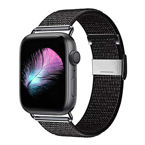 HILIMNY Compatible for Apple Watch Band 42mm 44mm, New Nylon Sport Loop, Adjustable Closure Wrist Strap, Replacement Band Compatible for iWatch Series 4 3 2 1(42mm 44mm, Black Nike)